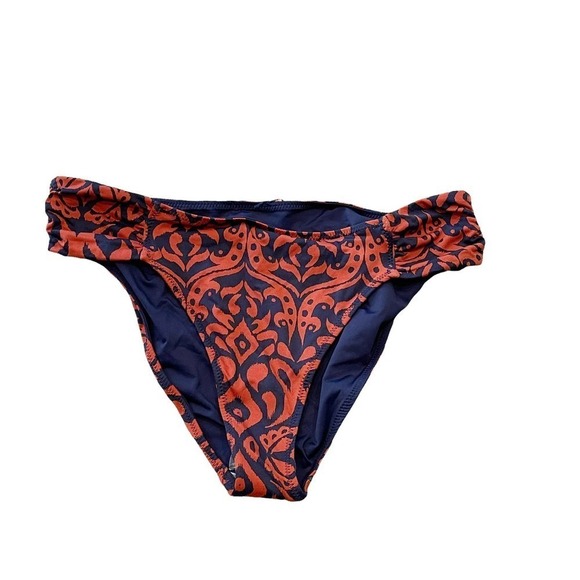 Women's Orange/Black Floral Print Bikini Bottom Elastic Waist Size 15" - Picture 3 of 6